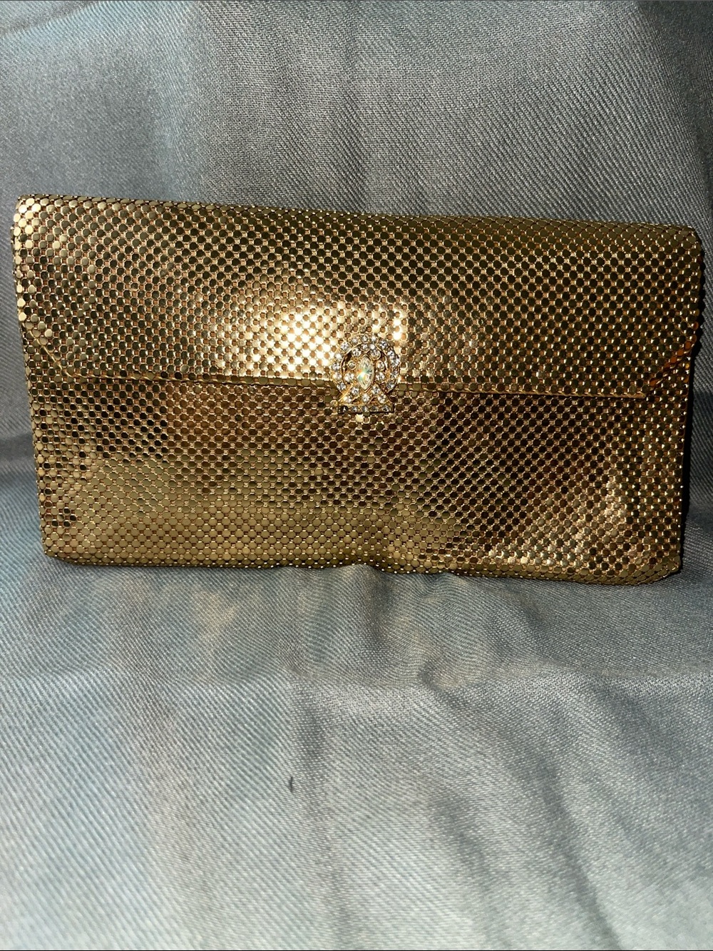 Whiting & Davis Gold Mesh Evening Clutch with Jeweled Clasp